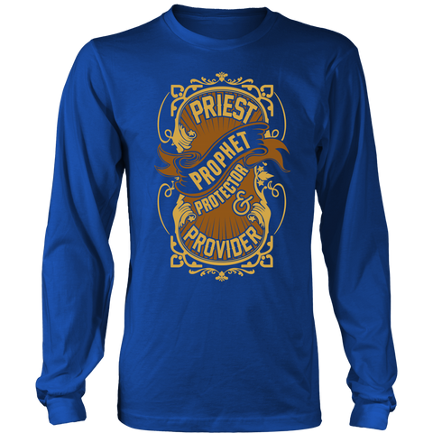 Priest, Prophet, Protector, Provider Christian Long Sleeve T-Shirt (Multiple Colors)